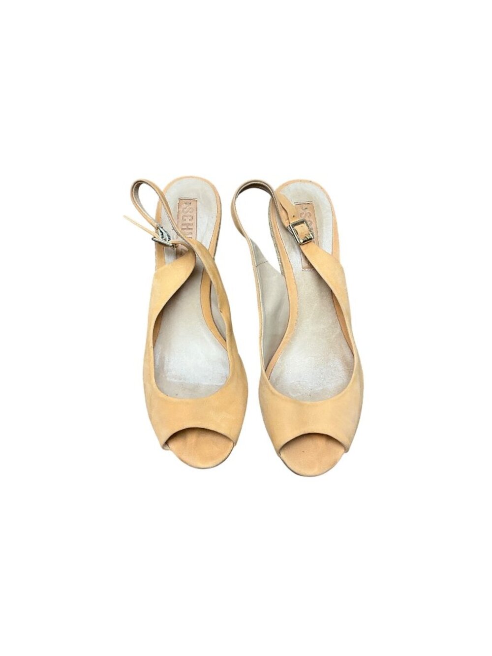 Sesto Meucci Leather Slingback Wedge Sandals Italy Comfort Heel Neutral Size 7